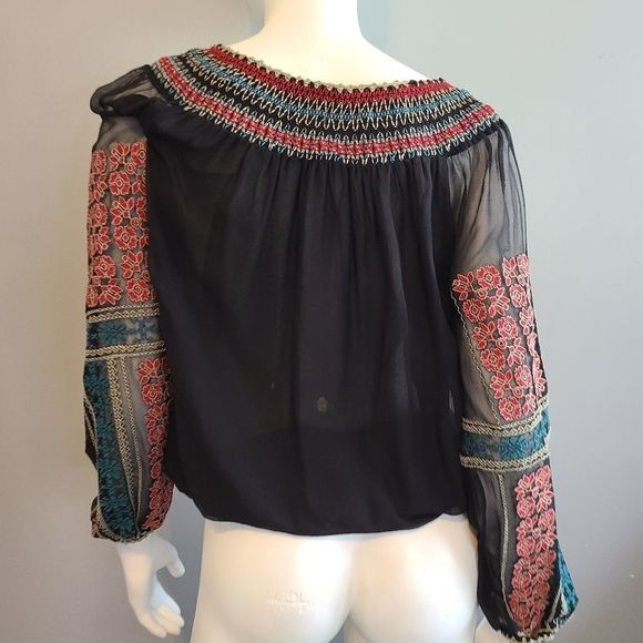 MM Couture Black Boho Embroidered Top - Picture 10 of 11